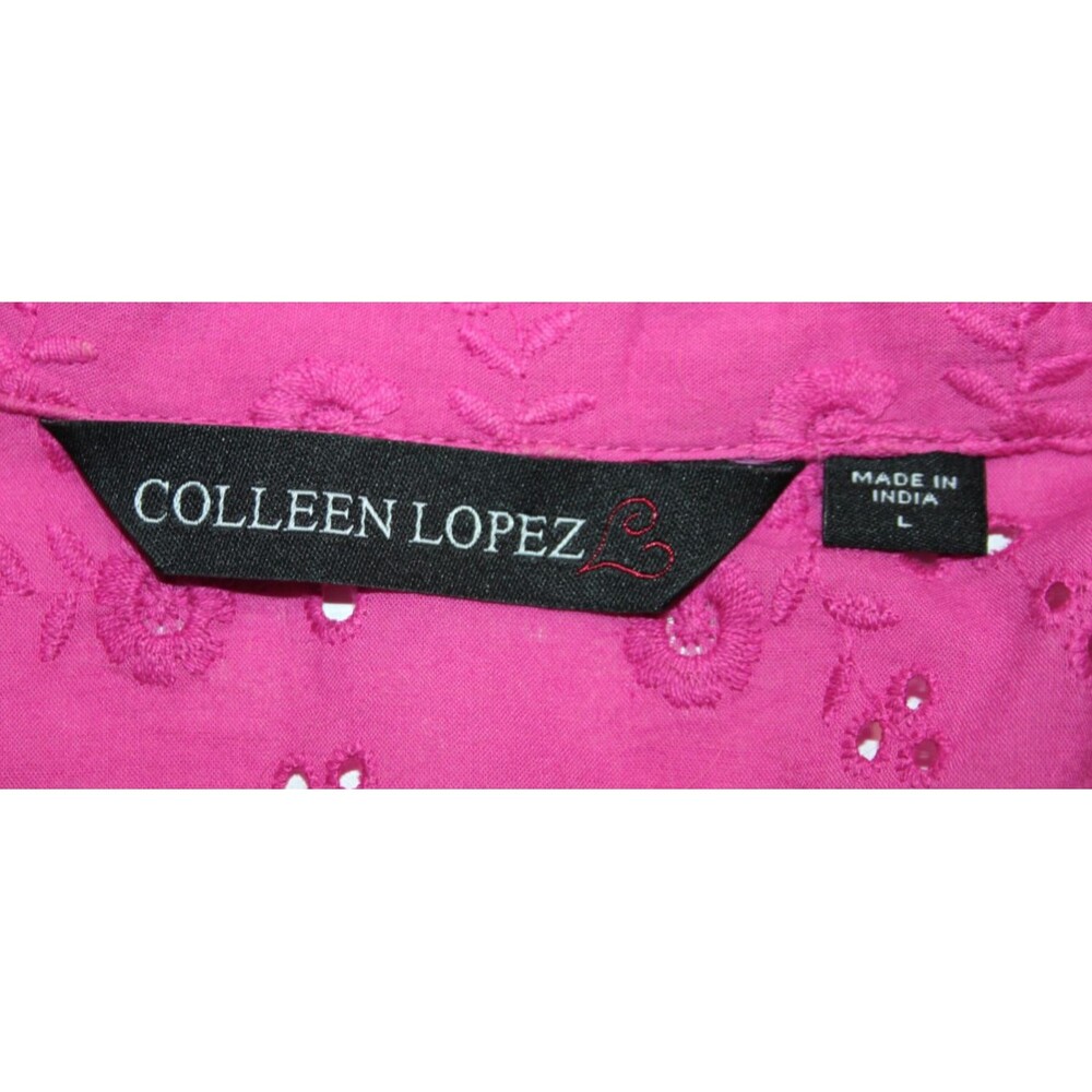 Colleen Lopez Cotton Eyelet Button Up Jacket Pink Fuchsia Women Lightweight Lg - Picture 7 of 10